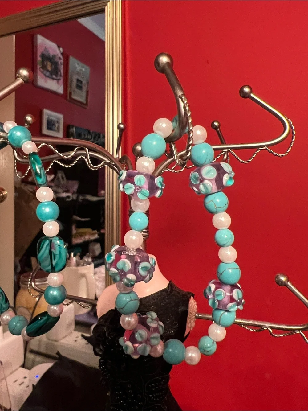 Beautiful green beaded bracelet homemade set of two
